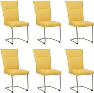 SHOPX HUISCOLLECTIE Set van 6 Gele leren Retro - poot rond rvs - Toledo Leer Giallo (geel leer)