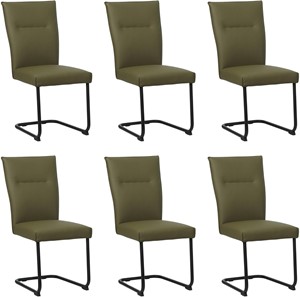 SHOPX HUISCOLLECTIE Set van 6 Olijfgroene leren Retro - poot rond zwart - Toledo Leer Olive (olijfgroen leer)