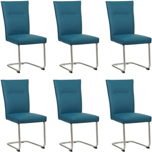 SHOPX HUISCOLLECTIE Set van 6 Blauwe leren Retro - poot rond rvs - Toledo Leer Turquoise (blauw leer)