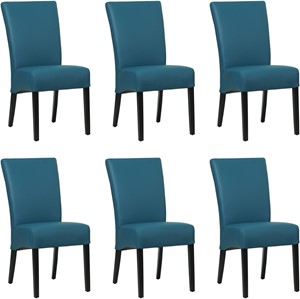 SHOPX HUISCOLLECTIE Set van 6 Blauwe leren landelijke eetkamerstoelen Just - Toledo Leer Turquoise (blauw leer)