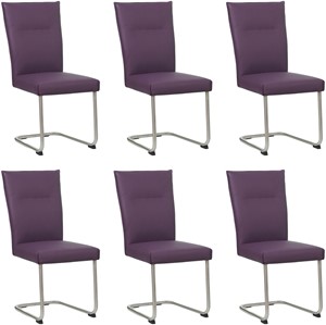 SHOPX HUISCOLLECTIE Set van 6 Paarse leren Retro - poot rond rvs - Toledo Leer Aubergine (paars leer)
