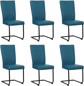 SHOPX HUISCOLLECTIE Set van 6 Blauwe leren industriële eetkamerstoelen Dry - poot rond zwart - Toledo Leer Turquoise (blauw leer)