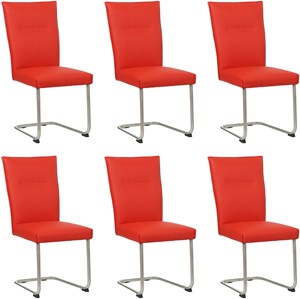 SHOPX HUISCOLLECTIE Set van 6 Felrode leren Retro - poot rond rvs - Toledo Leer Ferrari (felrood leer)