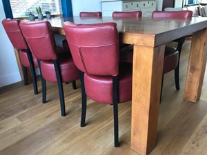 SHOPX HUISCOLLECTIE Set van 6 leren eetkamerstoelen - met houten poten - rood leer - Echt leer, Landelijk, ontdek de vele Leersoorten en Kleuren bij ShopX