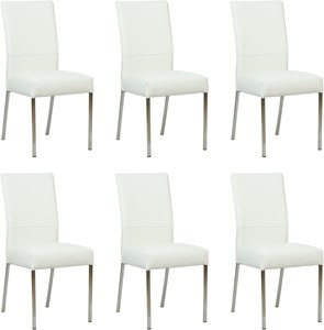 SHOPX HUISCOLLECTIE Set van 6 Gebroken witte leren moderne eetkamerstoelen Real - poot vierkant rvs - Toledo Leer Bianco (gebroken wit leer)