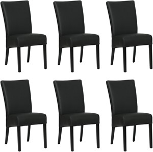SHOPX HUISCOLLECTIE Set van 6 Zwarte leren landelijke eetkamerstoelen Just - Toledo Leer Nero (zwart leer)