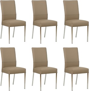 SHOPX HUISCOLLECTIE Set van 6 Taupe leren moderne eetkamerstoelen Real - poot vierkant rvs - Toledo Leer Mocca (taupe leer)