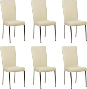 SHOPX HUISCOLLECTIE Set van 6 Crème leren moderne eetkamerstoelen Daily - poot vierkant rvs - Toledo Leer Polar (crème leer)