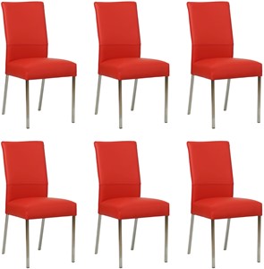SHOPX HUISCOLLECTIE Set van 6 Felrode leren moderne eetkamerstoelen Real - poot vierkant rvs - Toledo Leer Ferrari (felrood leer)