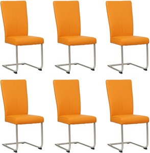 SHOPX HUISCOLLECTIE Set van 6 Oranje leren industriële eetkamerstoelen Dry - poot rond rvs - Toledo Leer Mandarin (oranje leer)