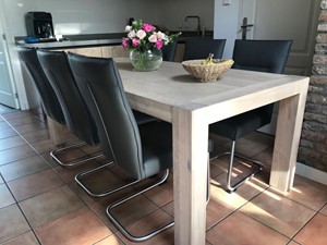 SHOPX HUISCOLLECTIE Set van 6 leren eetkamerstoelen - met sledepoot - grijs leer - Echt leer, Industrieel, ontdek de vele Leersoorten en Kleuren bij ShopX