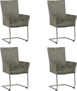 SHOPX HUISCOLLECTIE Set van 4 Donkergrijze leren industriële eetkamerstoelen Dry - poot rond rvs - Kenia Leer Antracite (donkergrijs leer)