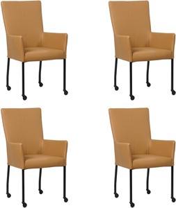 SHOPX HUISCOLLECTIE Set van 4 Bruine leren moderne eetkamerstoelen Deal - met armleuning poot vierkant zwart met wiel - Toledo Leer Camel (bruin leer)