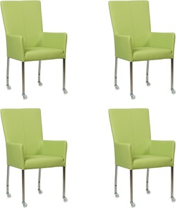 SHOPX HUISCOLLECTIE Set van 4 Felgroene leren moderne eetkamerstoelen Deal - met armleuning poot vierkant rvs met wiel - Toledo Leer Lime (felgroen leer)