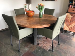 SHOPX HUISCOLLECTIE Set van 4 leren eetkamerstoelen met wieltjes en hoge rug - groen leer - Echt leer, Modern, ontdek de vele Leersoorten en Kleuren bij ShopX