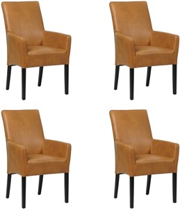 SHOPX HUISCOLLECTIE Set van 4 Cognac leren landelijke eetkamerstoelen Just - Granada leer Sahara (cognac leer)