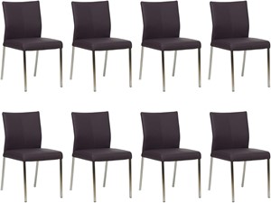 SHOPX HUISCOLLECTIE Set van 8 Donkerpaarse leren moderne eetkamerstoelen Basic - poot vierkant rvs - Toledo Leer Merlin (donkerpaars leer)