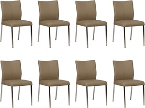 SHOPX HUISCOLLECTIE Set van 8 Taupe leren moderne eetkamerstoelen Basic - poot vierkant rvs - Toledo Leer Mocca (taupe leer)