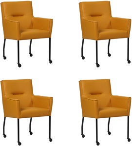 SHOPX HUISCOLLECTIE Set van 4 Gele leren moderne eetkamerstoelen Lucky - Toledo Leer Leem (geel leer)