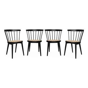 Sweeek  Houten en rotan stoelen (set van 4)