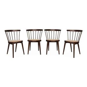 Sweeek  Houten en rotan stoelen (set van 4)