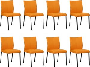 SHOPX HUISCOLLECTIE Set van 8 Oranje leren moderne eetkamerstoelen Basic - poot vierkant zwart - Toledo Leer Mandarin (oranje leer)