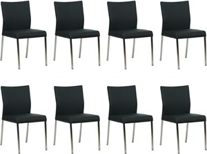 SHOPX HUISCOLLECTIE Set van 8 Zwarte leren moderne eetkamerstoelen Basic - poot vierkant rvs - Toledo Leer Nero (zwart leer)