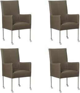 SHOPX HUISCOLLECTIE Set van 4 Grijze leren moderne eetkamerstoelen Spark - poot rond rvs met wiel - Toledo Leer Smog (grijs leer)