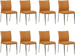 SHOPX HUISCOLLECTIE Set van 8 Lichtcognac leren moderne eetkamerstoelen Basic - poot vierkant rvs - Toledo Leer Sabbia (lichtcognac leer)