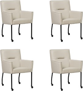 SHOPX HUISCOLLECTIE Set van 4 Crème leren moderne eetkamerstoelen Lucky - Toledo leer Misty (crème leer)