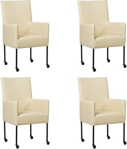 SHOPX HUISCOLLECTIE Set van 4 Crème leren moderne eetkamerstoelen Spark - poot rond zwart met wiel - Toledo Leer Polar (crème leer)