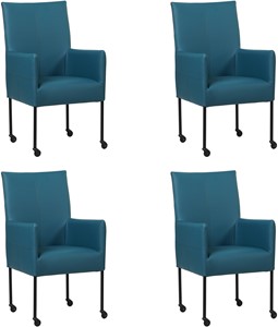 SHOPX HUISCOLLECTIE Set van 4 Blauwe leren moderne eetkamerstoelen Spark - poot rond zwart met wiel - Toledo Leer Turquoise (blauw leer)