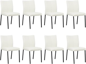 SHOPX HUISCOLLECTIE Set van 8 Gebroken witte leren moderne eetkamerstoelen Basic - poot vierkant zwart - Toledo Leer Bianco (gebroken wit leer)