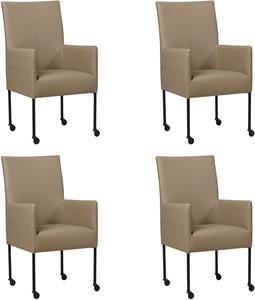 SHOPX HUISCOLLECTIE Set van 4 Taupe leren moderne eetkamerstoelen Spark - poot rond zwart met wiel - Toledo Leer Mocca (taupe leer)