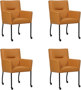 SHOPX HUISCOLLECTIE Set van 4 Lichtcognac leren moderne eetkamerstoelen Lucky - Toledo Leer Sabbia (lichtcognac leer)