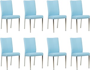 SHOPX HUISCOLLECTIE Set van 8 Lichtblauwe leren moderne eetkamerstoelen Comfort - Toledo Leer Sky Blue (lichtblauw leer)