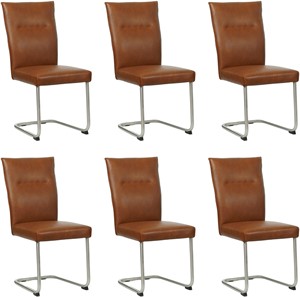 SHOPX HUISCOLLECTIE Set van 6 Cognac leren Retro - poot rond rvs - Granada leer Savannah (cognac leer)