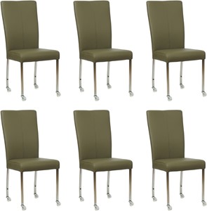 SHOPX HUISCOLLECTIE Set van 6 Olijfgroene leren moderne eetkamerstoelen Deal - poot vierkant rvs met wiel - Toledo Leer Olive (olijfgroen leer)