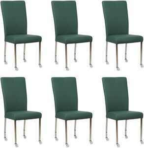 SHOPX HUISCOLLECTIE Set van 6 Groene leren moderne eetkamerstoelen Deal - poot vierkant rvs met wiel - Toledo Leer Forrest (groen leer)