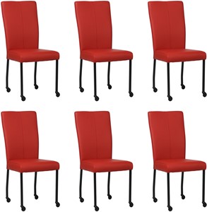 SHOPX HUISCOLLECTIE Set van 6 Rode leren moderne eetkamerstoelen Deal - poot vierkant zwart met wiel - Toledo Leer Ducati (rood leer)
