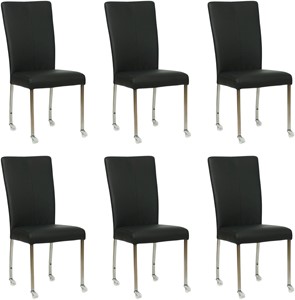 SHOPX HUISCOLLECTIE Set van 6 Zwarte leren moderne eetkamerstoelen Deal - poot vierkant rvs met wiel - Toledo Leer Nero (zwart leer)