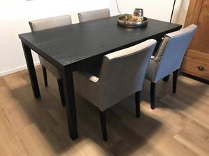 SHOPX HUISCOLLECTIE Set van 4 leren eetkamerstoelen - met armleuning en houten poten - grijs leer - Echt leer, Landelijk, ontdek de vele Leersoorten en Kleuren bij ShopX