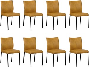 SHOPX HUISCOLLECTIE Set van 8 Cognac leren moderne eetkamerstoelen Basic - poot vierkant zwart - Granada leer Amber (cognac leer)