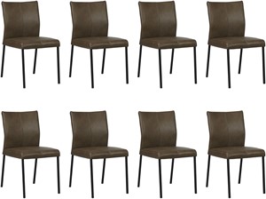SHOPX HUISCOLLECTIE Set van 8 Grijze leren moderne eetkamerstoelen Basic - poot vierkant zwart - Granada leer Ash (grijs leer)