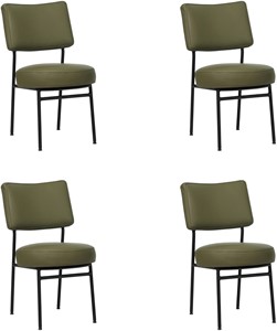 SHOPX HUISCOLLECTIE Set van 4 Olijfgroene leren moderne retro eetkamerstoelen Rondo - Toledo Leer Olive (olijfgroen leer)