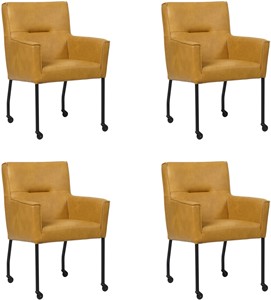 SHOPX HUISCOLLECTIE Set van 4 Cognac leren moderne eetkamerstoelen Lucky - Granada leer Amber (cognac leer)