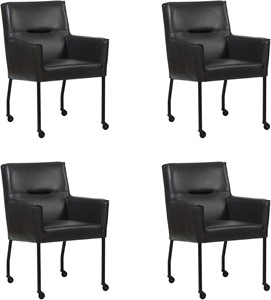 SHOPX HUISCOLLECTIE Set van 4 Donkerbruine leren moderne eetkamerstoelen Lucky - Granada leer Ebony (donkerbruin leer)