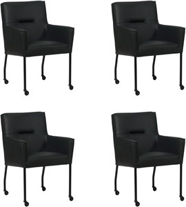 SHOPX HUISCOLLECTIE Set van 4 Zwarte leren moderne eetkamerstoelen Lucky - Rancho Leer Nero (zwart leer)