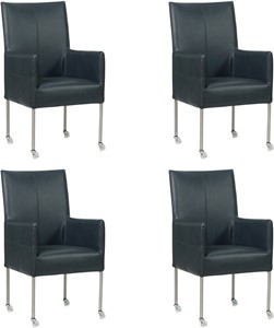 SHOPX HUISCOLLECTIE Set van 4 Feloranje leren moderne eetkamerstoelen Spark - poot rond rvs met wiel - Granada leer Blue (feloranje leer)