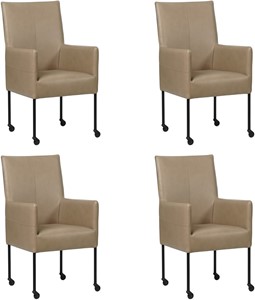 SHOPX HUISCOLLECTIE Set van 4 Taupe leren moderne eetkamerstoelen Spark - poot rond zwart met wiel - Granada leer Taupe (taupe leer)